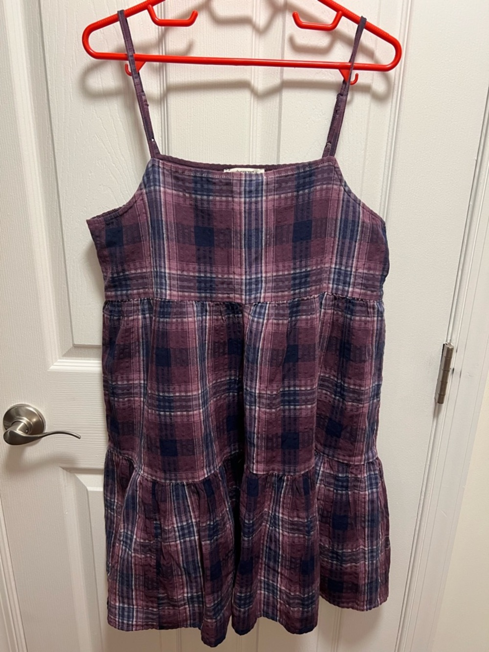 American Eagle Outfitters Plum and Navy Plaid Tiered Dress-Skirt